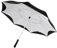 Inversiovärjätty 23" Yoon- suora sateenvarjo, valkoinen, musta liikelahja logopainatuksella